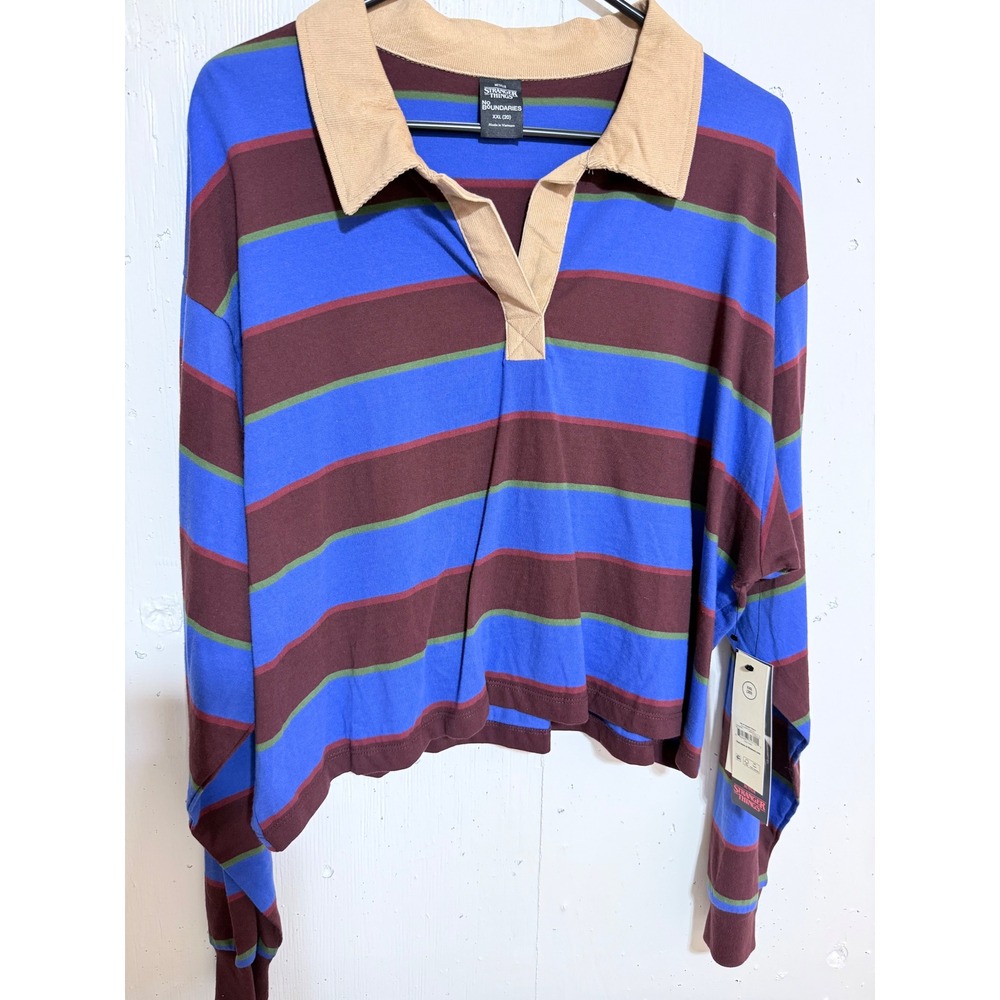 Stranger Things Halloween Cropped Rugby Polo Shirt XXL 20 Costume Patches NWT